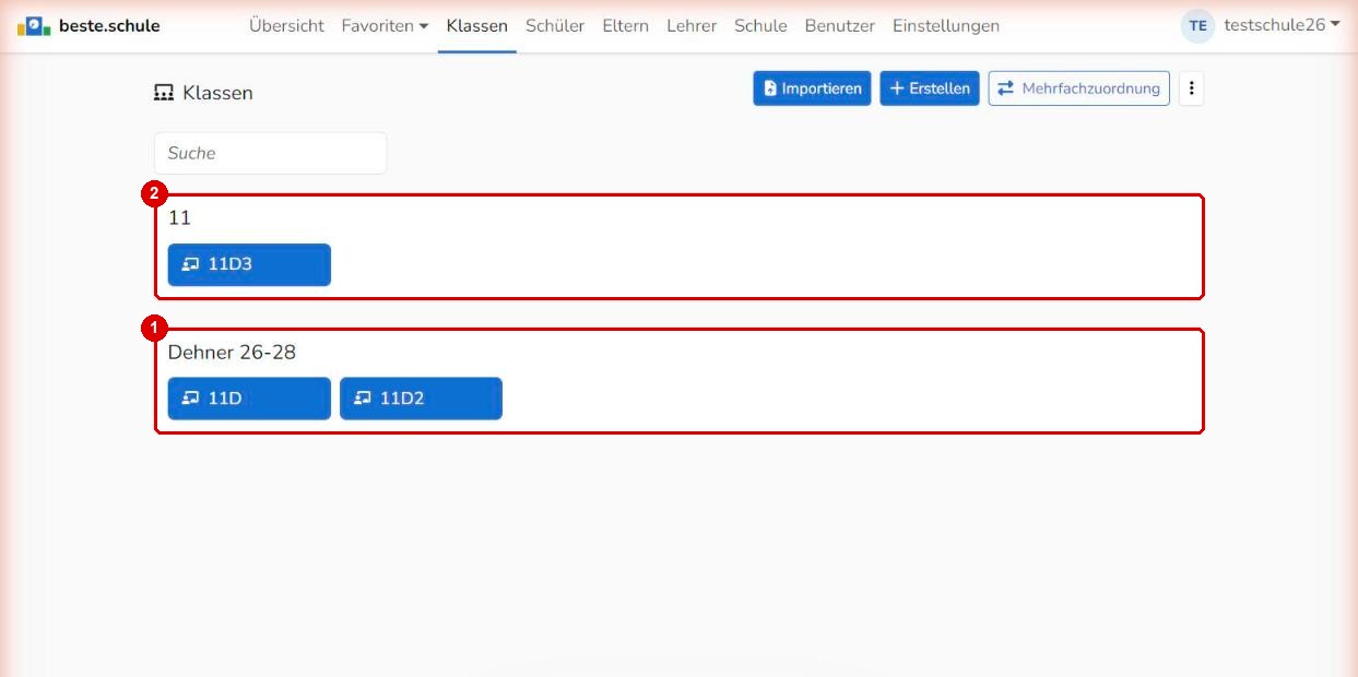 Klassenliste im Dehner-Schuljahr nach dem Import