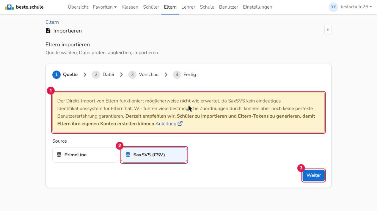 Eltern-Import: Quelle wählen