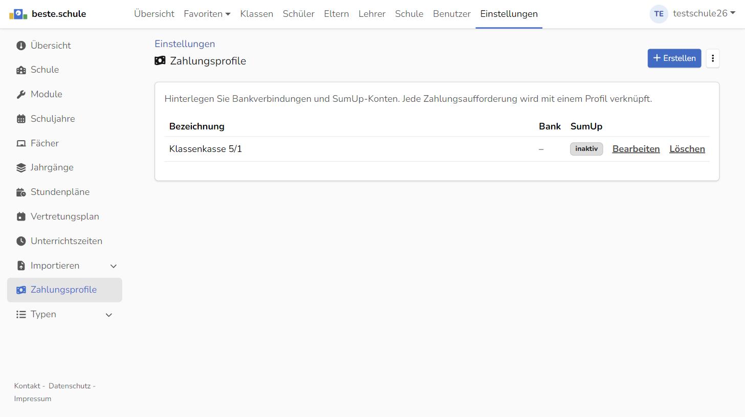 Übersicht Zahlungsprofile