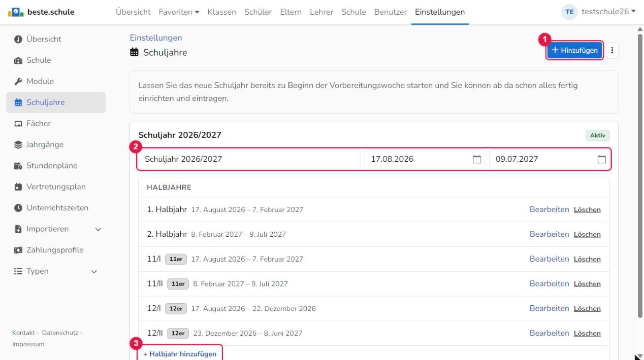 Schuljahre anlegen