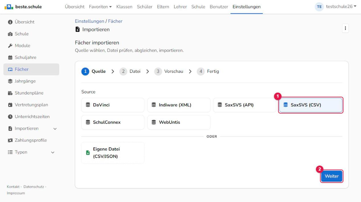 Import-Assistent Schritt Quelle