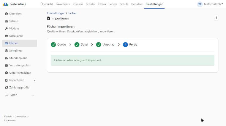 Import-Assistent Schritt Fertig