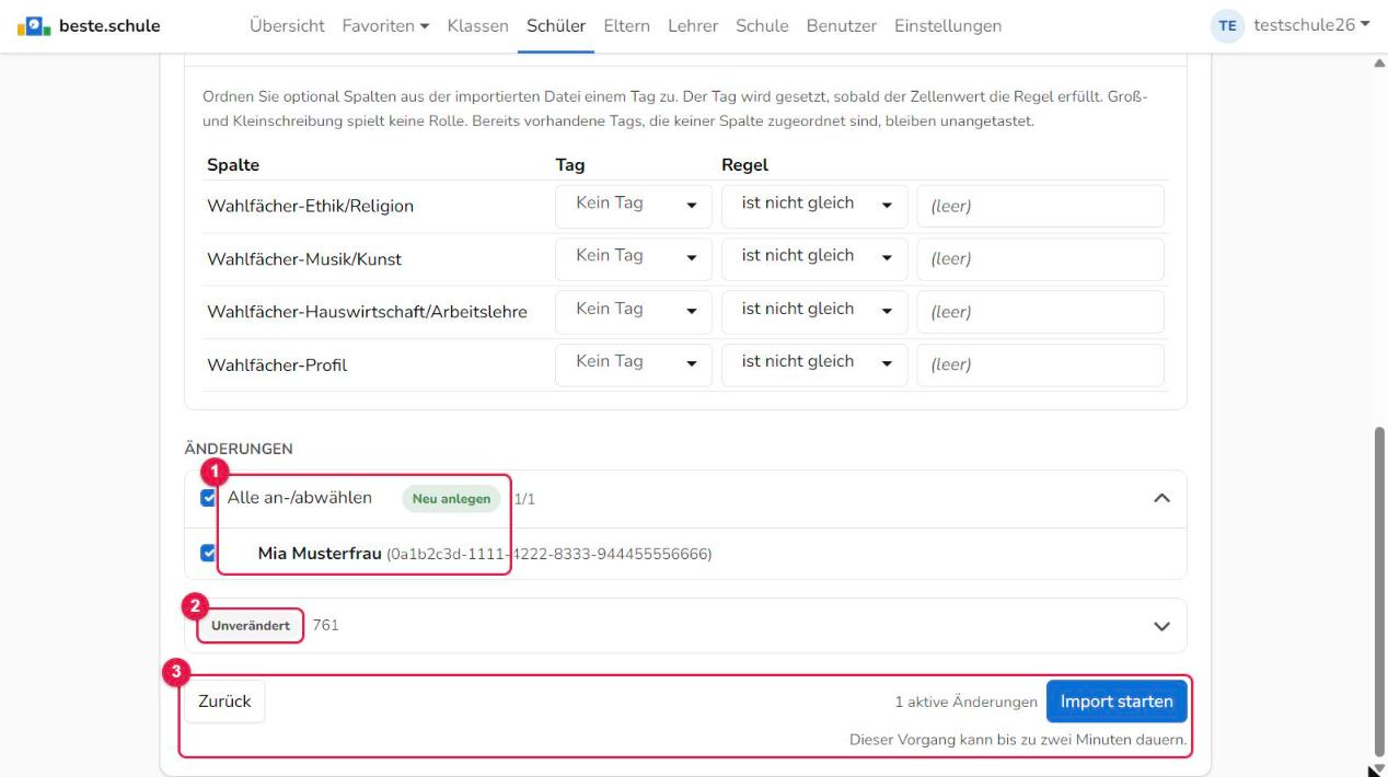 Schüler-Import: Änderungen und Import starten