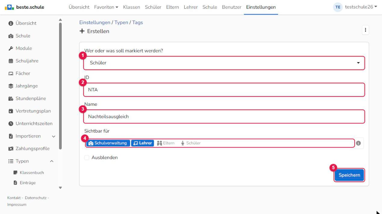Tag für Nachteilsausgleich anlegen