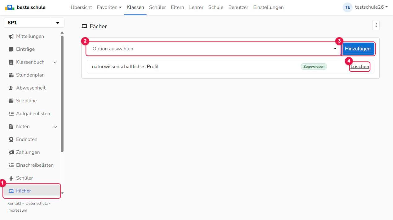 Fächer einer Gruppe bearbeiten