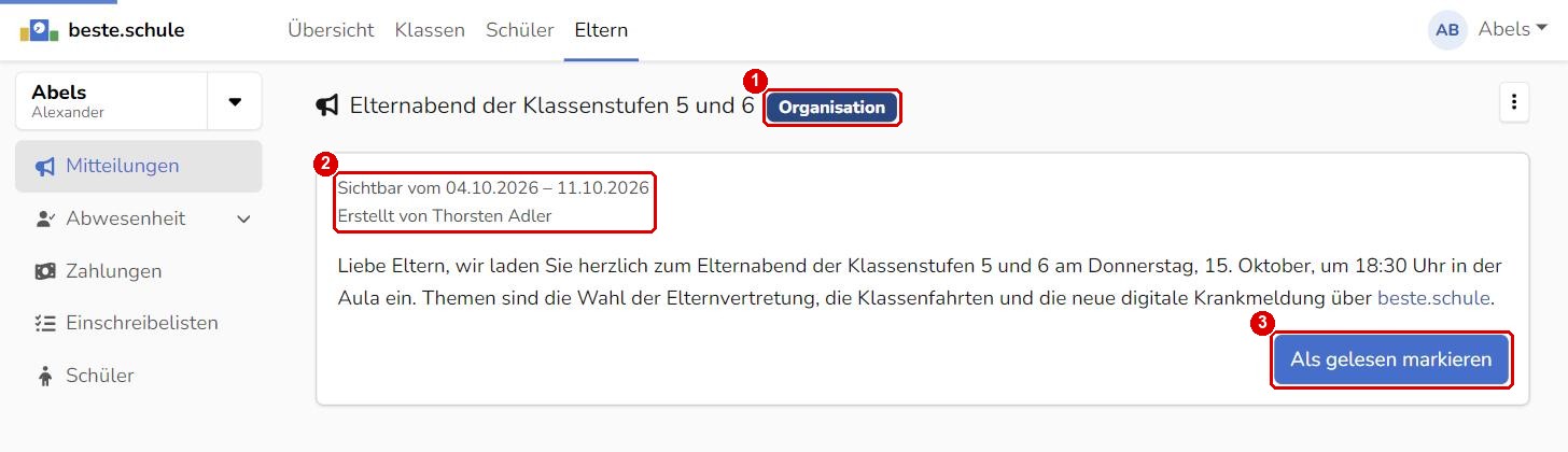 Mitteilung mit Lesebestätigung
