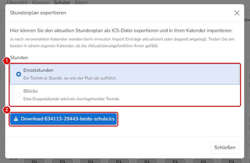 Stundenplan exportieren