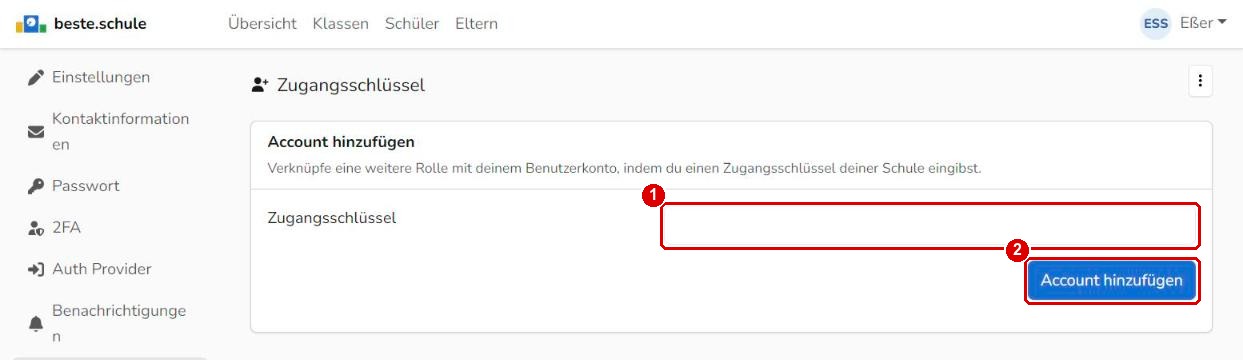Weiteren Zugangsschlüssel hinzufügen