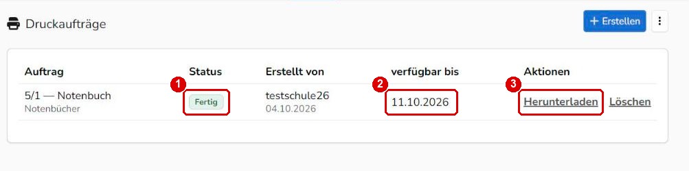 Fertiger Druckauftrag mit Herunterladen