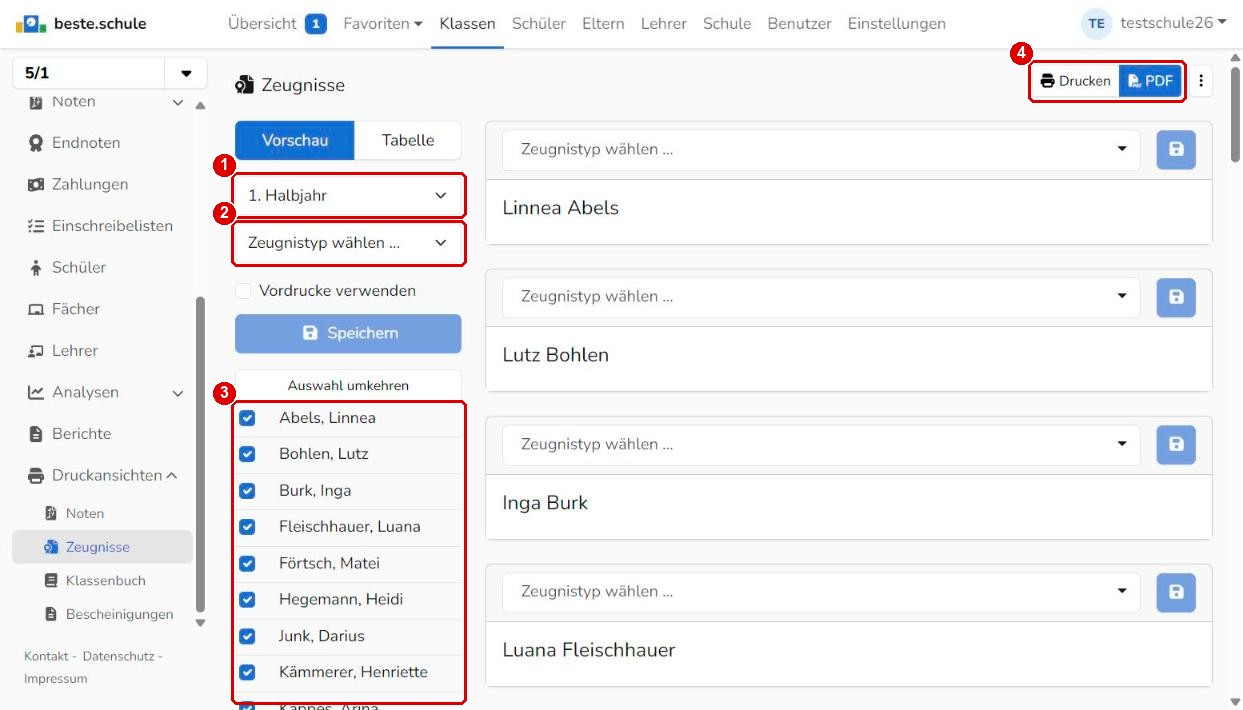 Druckansicht Zeugnisse