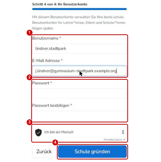 Schule gründen Schritt 4: Benutzerkonto