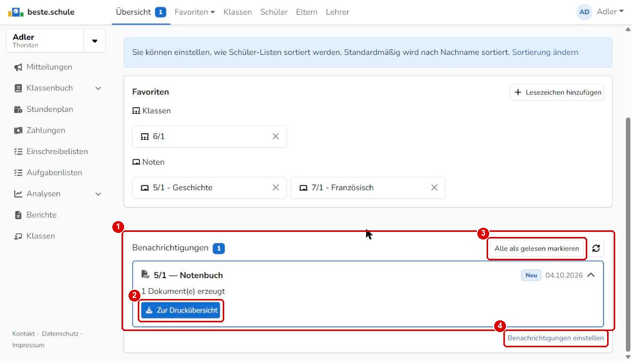 Benachrichtigungen auf der Übersicht