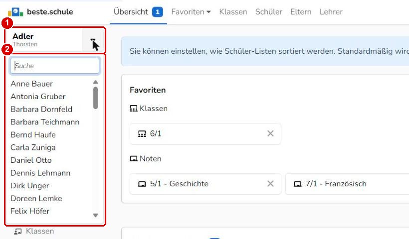 Andere Lehrkraft auswählen