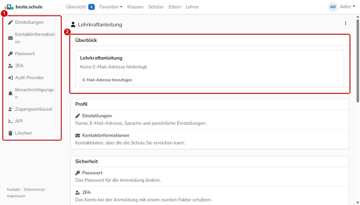 Benutzerkonto mit Überblick