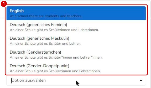 Sprache und Genderform auswählen