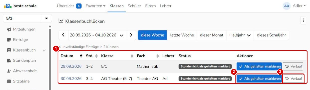 Klassenbuchlücken