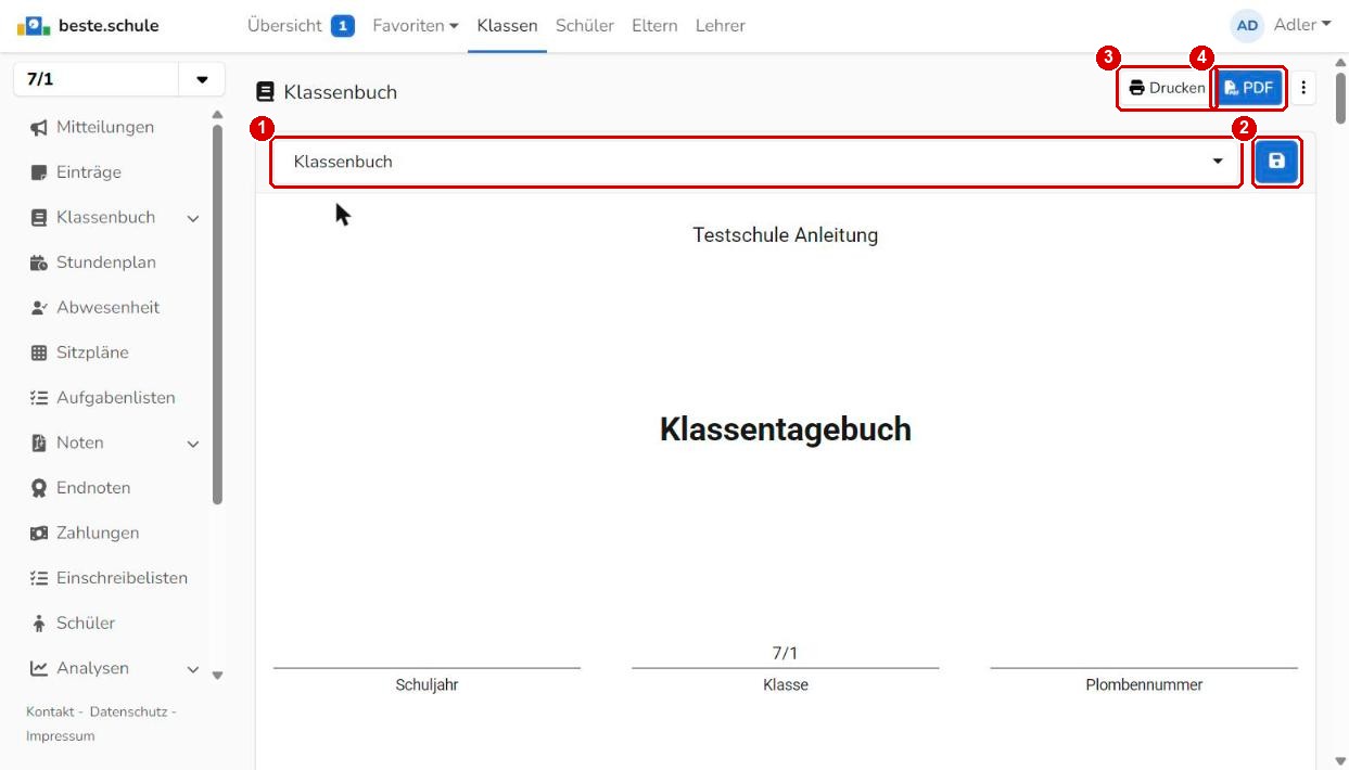 Druckansicht Klassenbuch