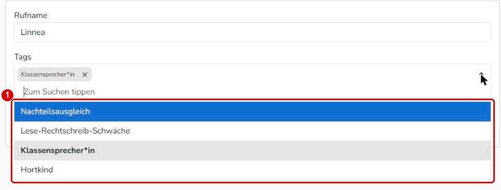 Auswahl der Tags