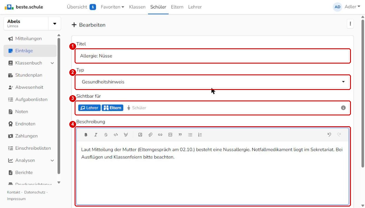 Neuen Eintrag erstellen