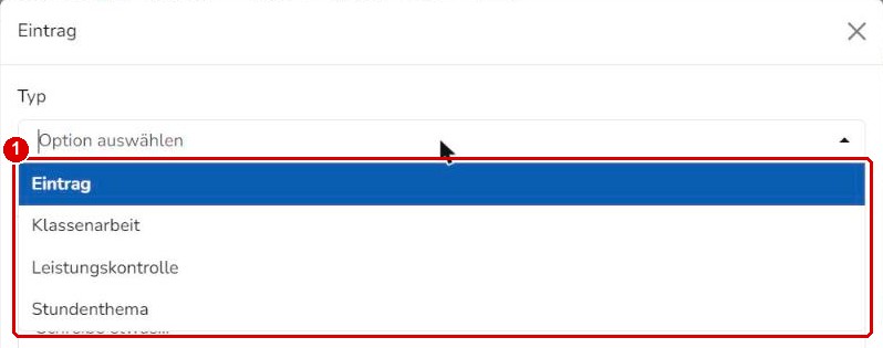 Auswahl der Eintragstypen