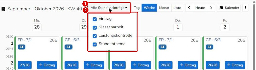 Filter nach Art des Eintrags