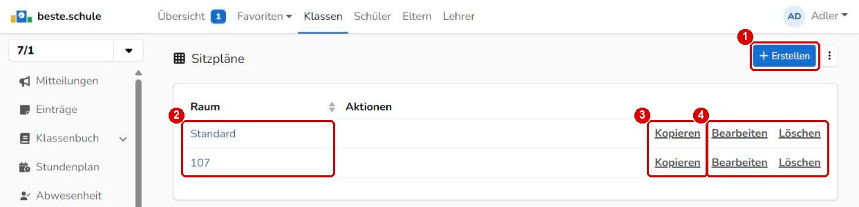 Sitzpläne einer Klasse