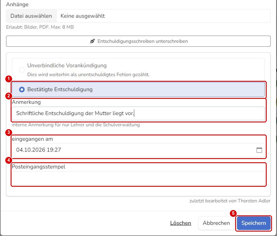 Entschuldigung bestätigen