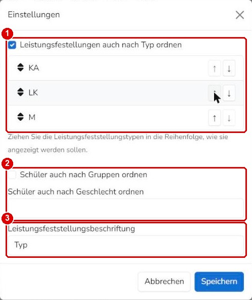 Einstellungen des Notenbuchs