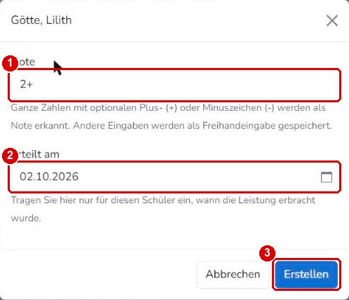Einzelne Note mit eigenem Datum