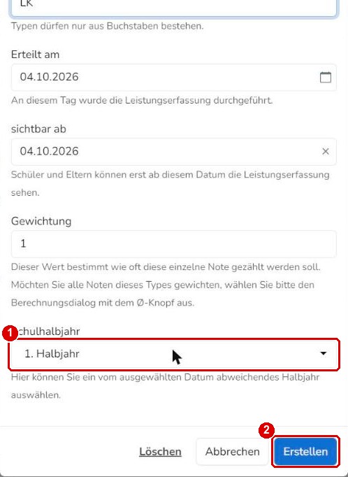 Schulhalbjahr der Leistungserfassung