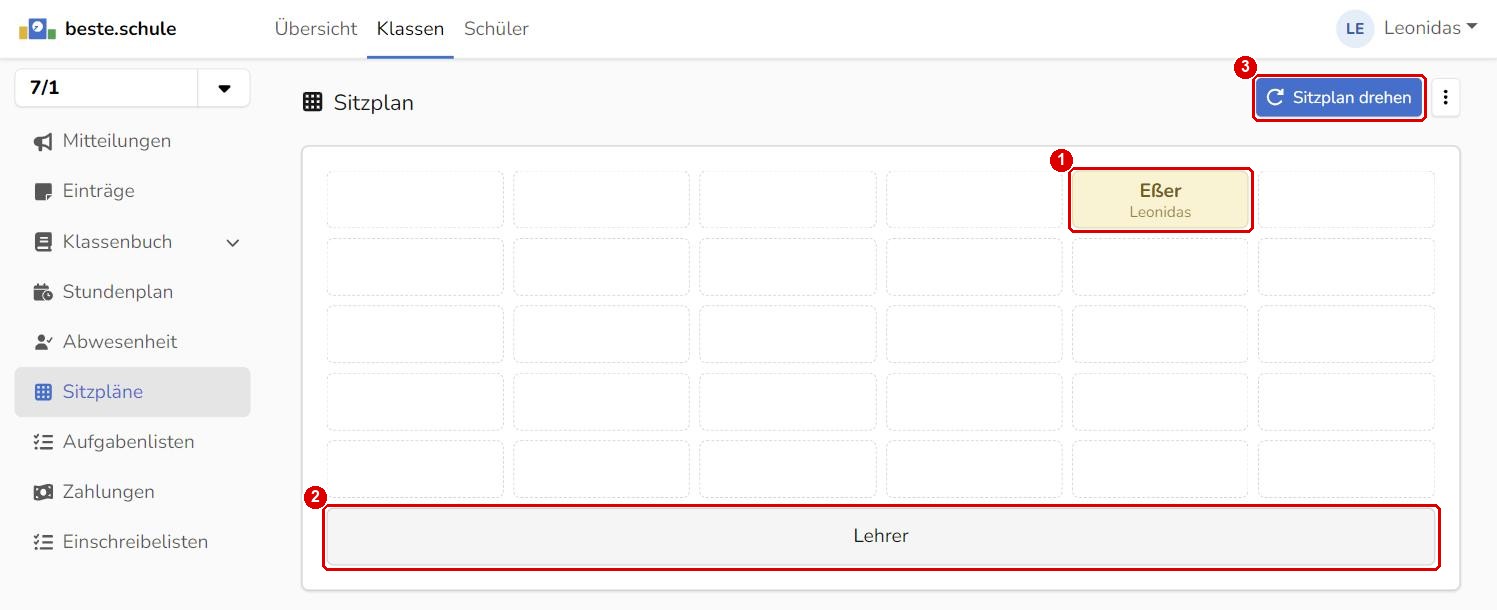 Sitzplan aus Sicht der Schüler*innen