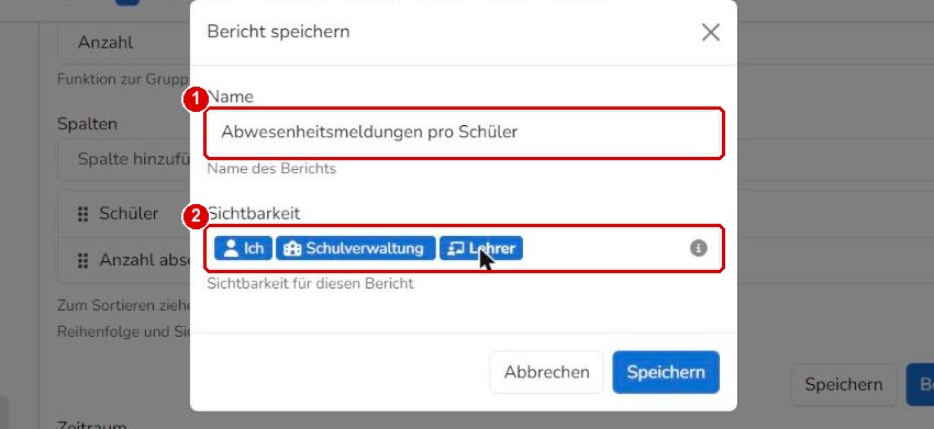Bericht speichern mit Sichtbarkeit