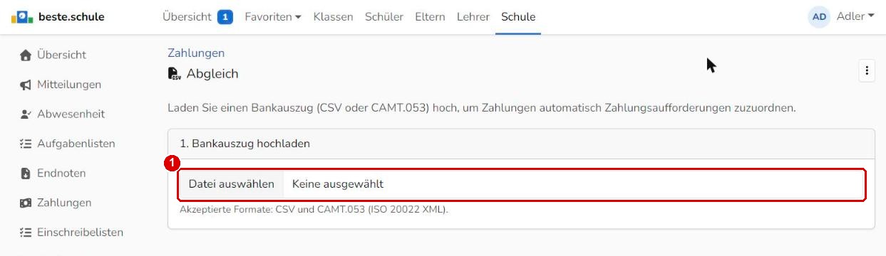 Bank-Abgleich: Kontoauszug hochladen