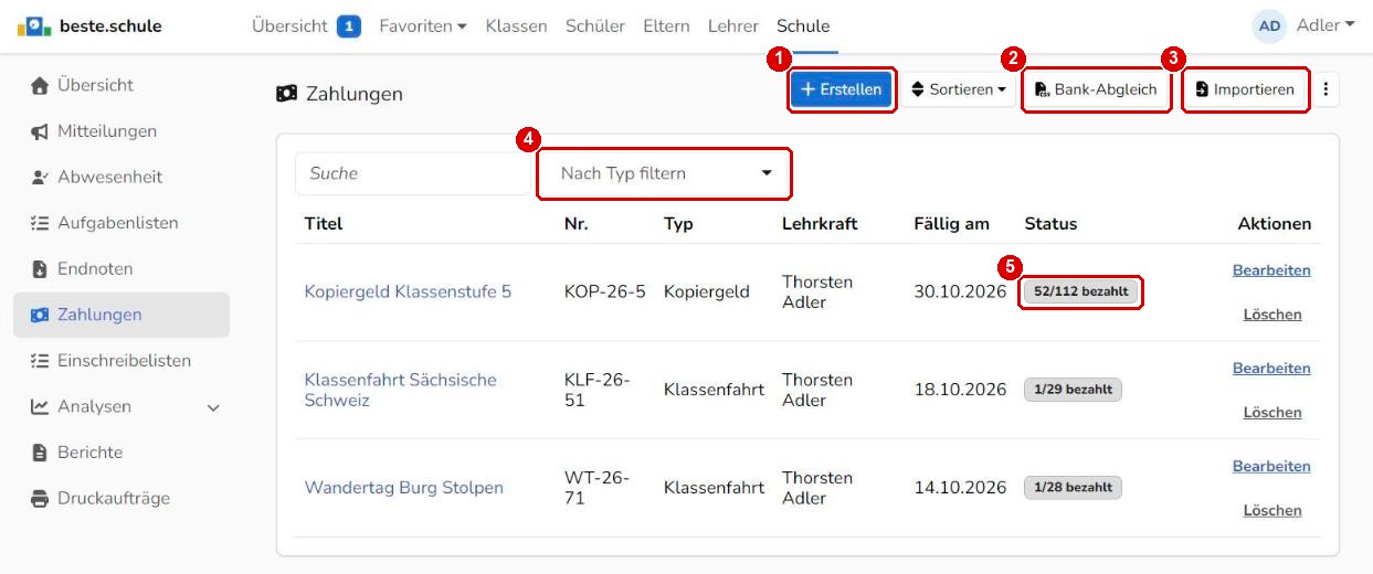 Zahlungsaufforderungen der ganzen Schule