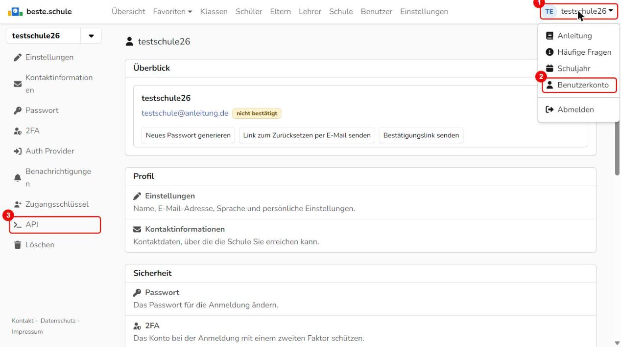 Benutzerkonto und API öffnen