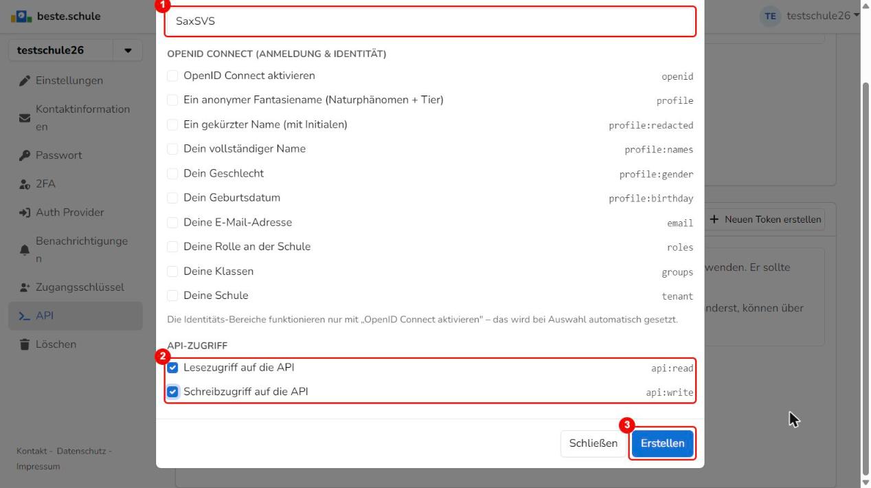 Token erstellen mit Lese- und Schreibzugriff
