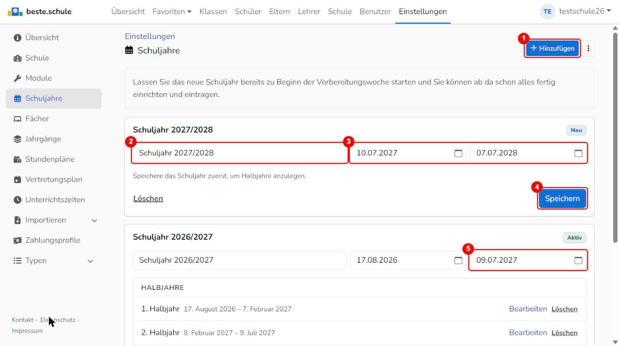 Neues Schuljahr anlegen