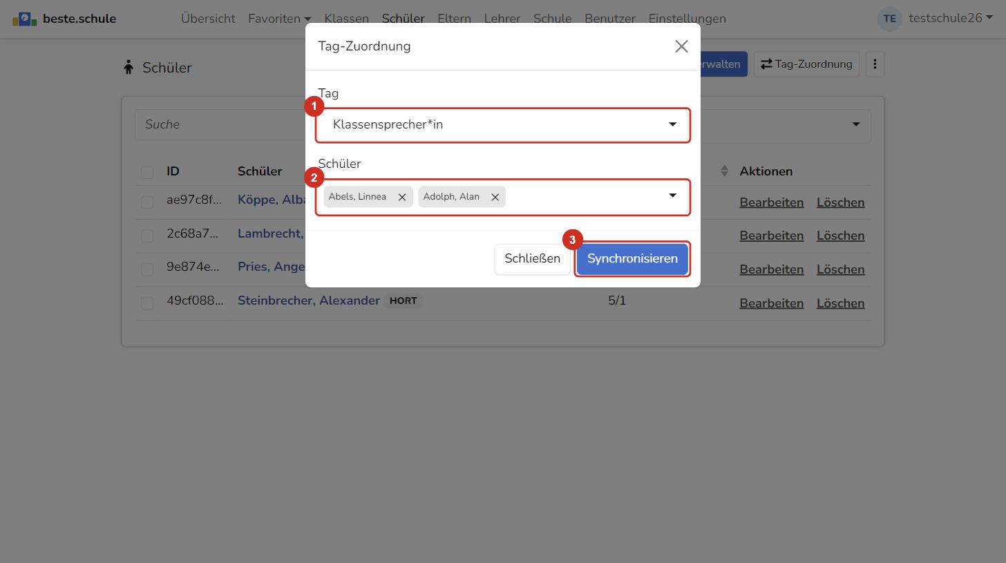 Tag-Zuordnung mit dem Tag Klassensprecher*in