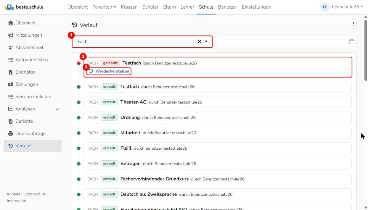 Gelöschtes Fach wiederherstellen